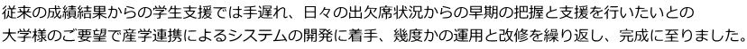 ]̐т̌ʎxł͑ފw҂̉ṔAxAX̏oȏ󋵂̑x  }肽wl̂v]YwAgɂVXe̊Jɒ肵Ax̉^pACJԂȂ犮܂B 